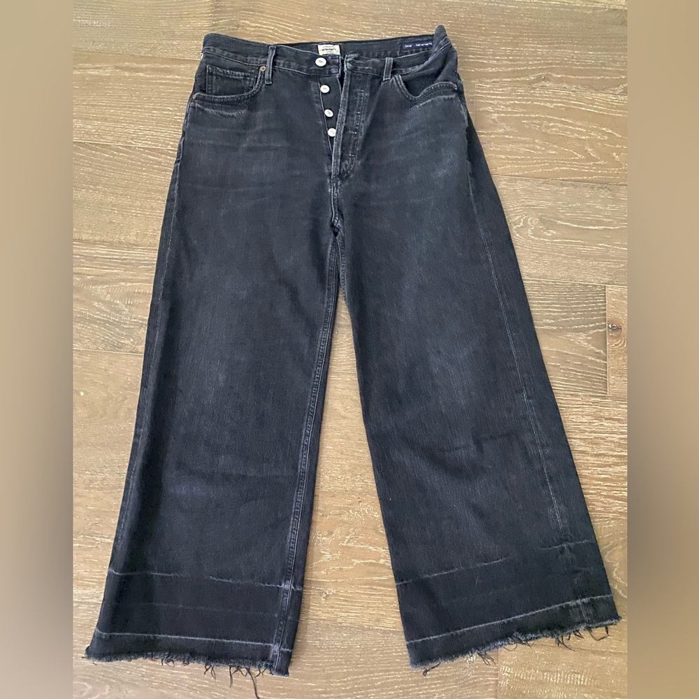 New Anthropologie Citizens of Humanity Sacha High Rise Wide Leg Black Jeans 28